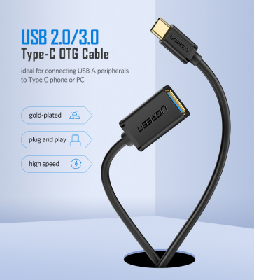 30701 Адаптер OTG UGREEN US154 Type-C - USB 3.0. Цвет - черный. Длина 12см. можно капить на ugreen.by